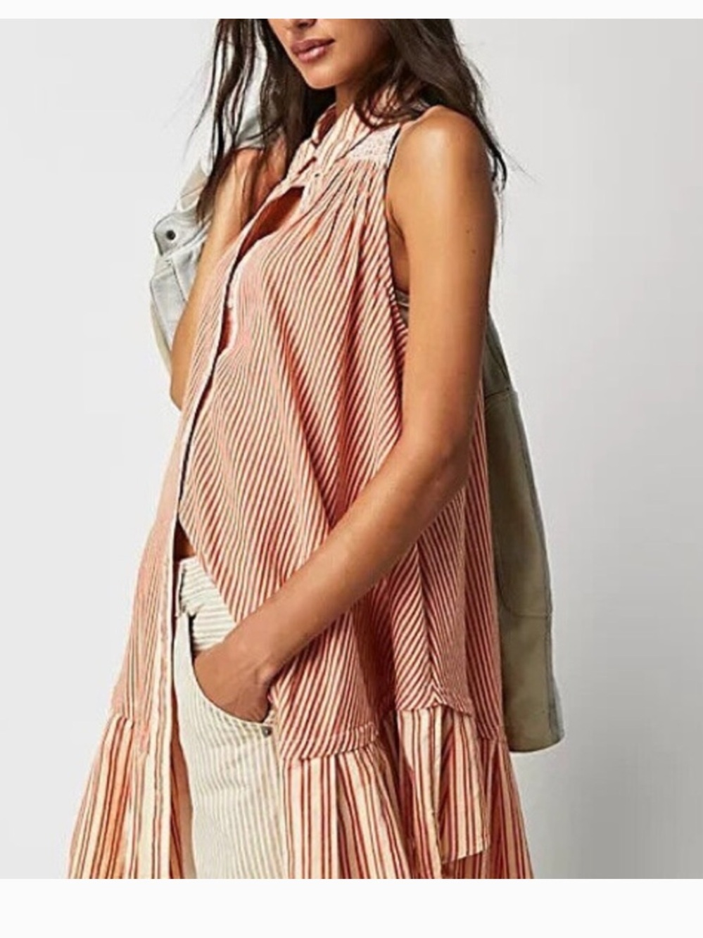 Free People Be Real Ruffle Striped Mini Dress Women’s M Preppy Boho